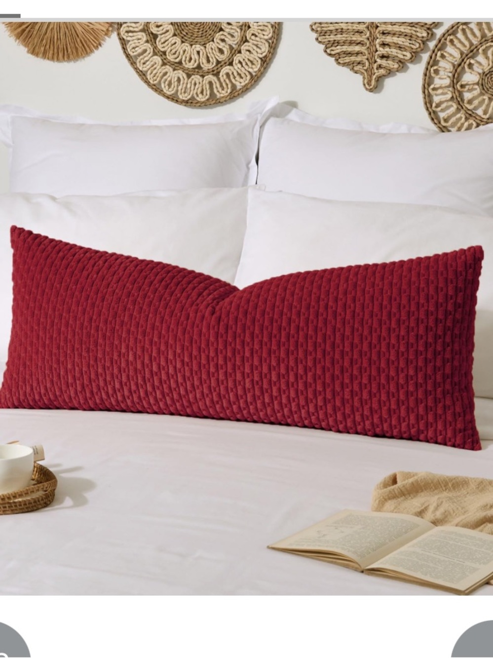 Red Textured Corduroy Lumbar Pillow Cover Rectangular 14x36” (1-count)